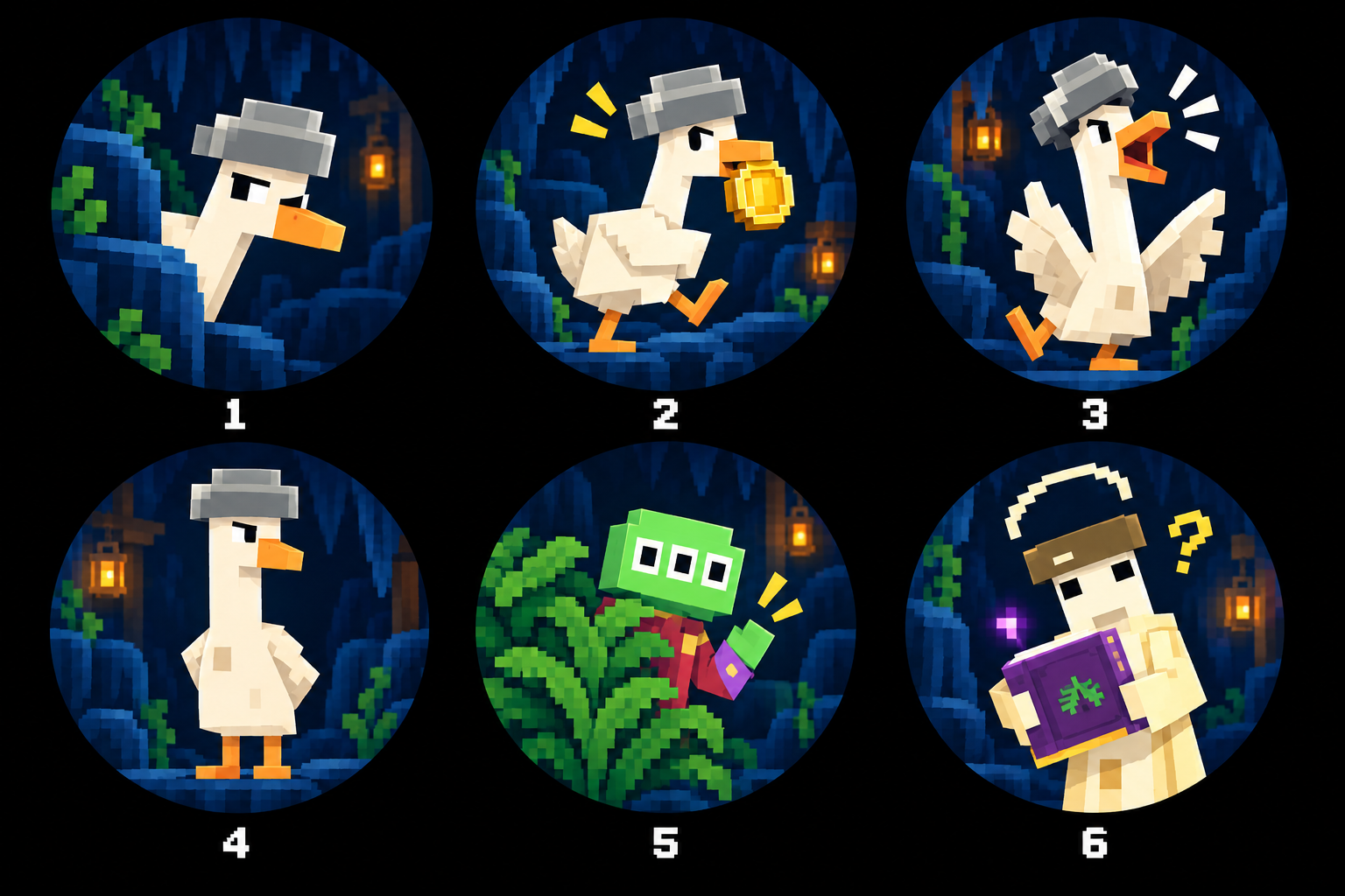 The three-eyed alien peeks from a fern and gives a sheepish wave — selected pose 5.